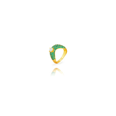 Anillo Bold Shine de Plata de Ley con baño de oro y circonitas verdes y blanca  