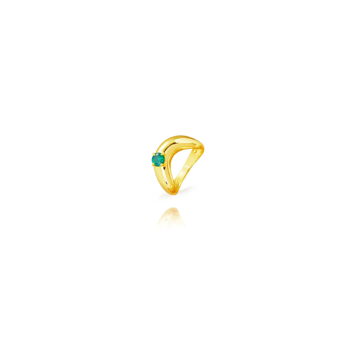 Anillo Bold Basic Shine de Plata de Ley bañada en oro y con una circonita de color  verde 