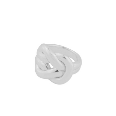 Anillo de Plata de Ley 925 con baño de Rodio grueso con motivo de doble nudo 