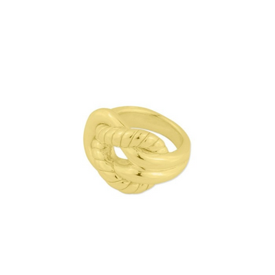 Anillo grueso en Plata de Ley 925 chapado en Oro de 18K en forma de nudo de cuerda doble 