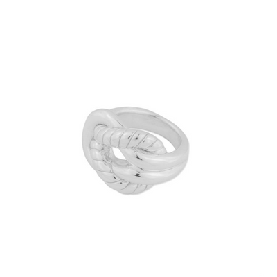Anillo grueso en Plata de Ley 925 Rodiado en forma de nudo de cuerda doble 