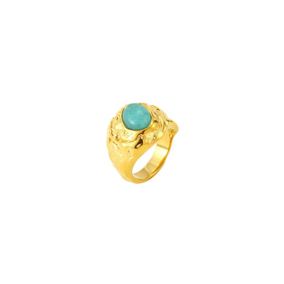 Anillo de acero inoxidable dorado con piedra mineral natural amazonita 