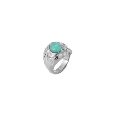Anillo de acero inoxidable plateado con piedra mineral natural amazonita 