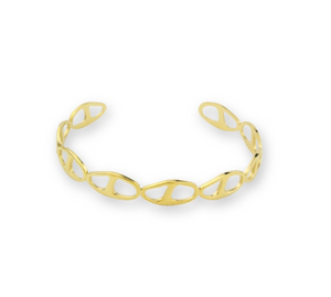 Brazalete rígido de acero inoxidable dorado con diseño de calabrote de forma orgánica
