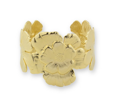 Brazalete rígido de acero inoxidable de estilo floral chapado en oro 