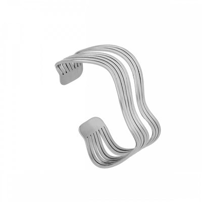 Brazalete Rígido estilo ondas de acero plateado