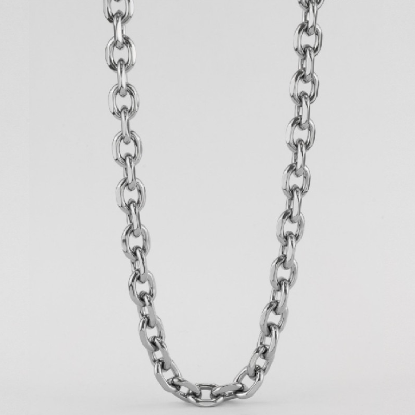 Collar cadena eslabones redondos pequeños de acero inoxidable plateado