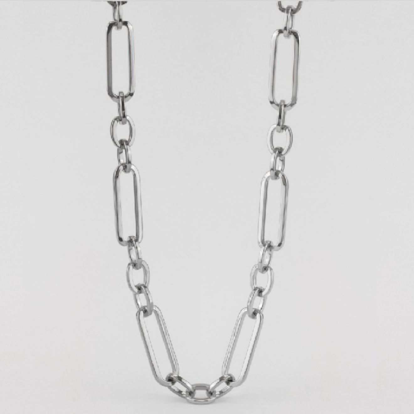 Collar cadena eslabones grandes de acero inoxidable plateado