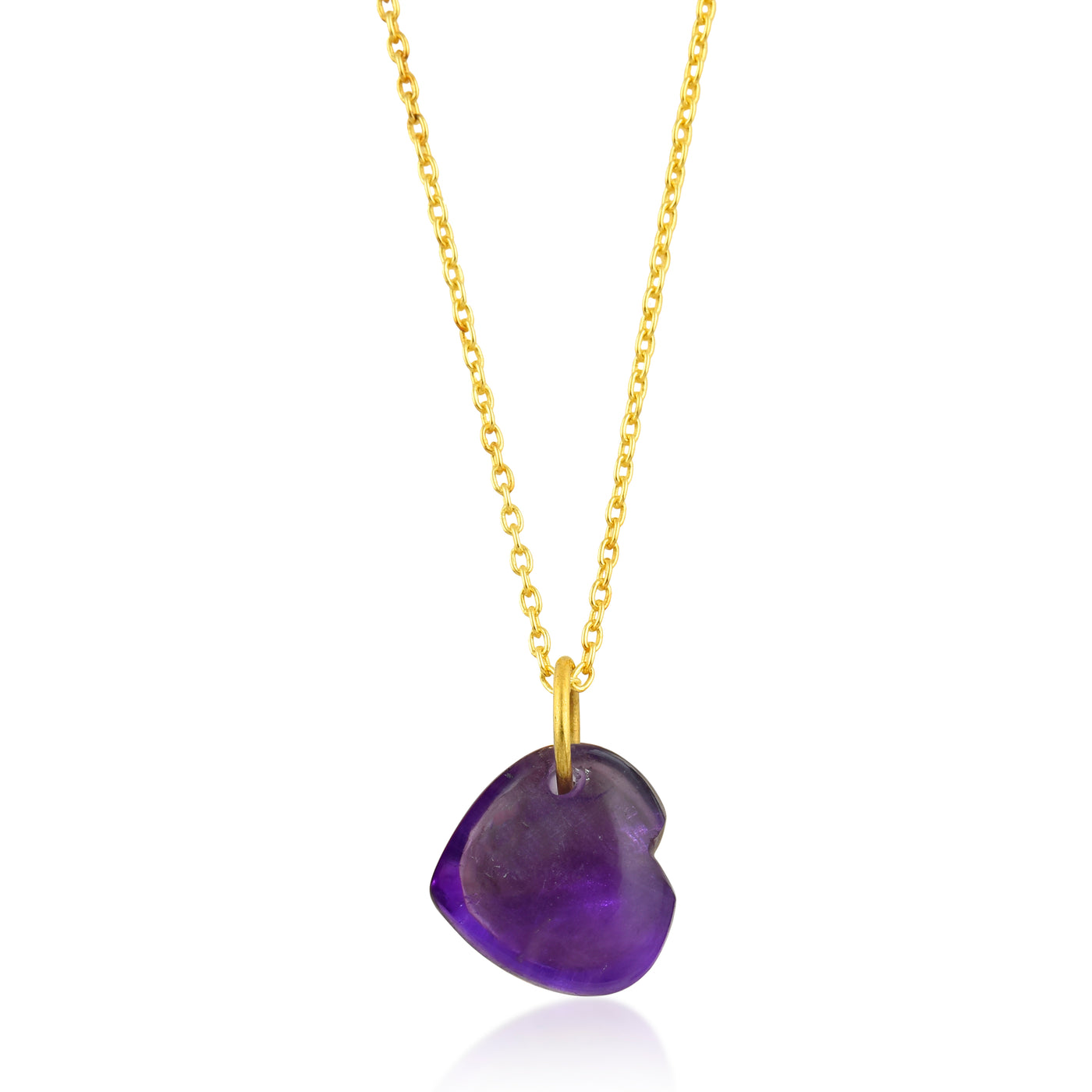 Collar de Plata de Ley bañada en Oro con piedra natural mineral amatista en forma de corazón