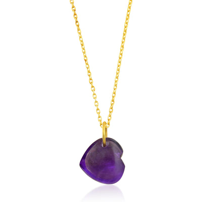 Collar de Plata de Ley bañada en Oro con piedra natural mineral amatista en forma de corazón