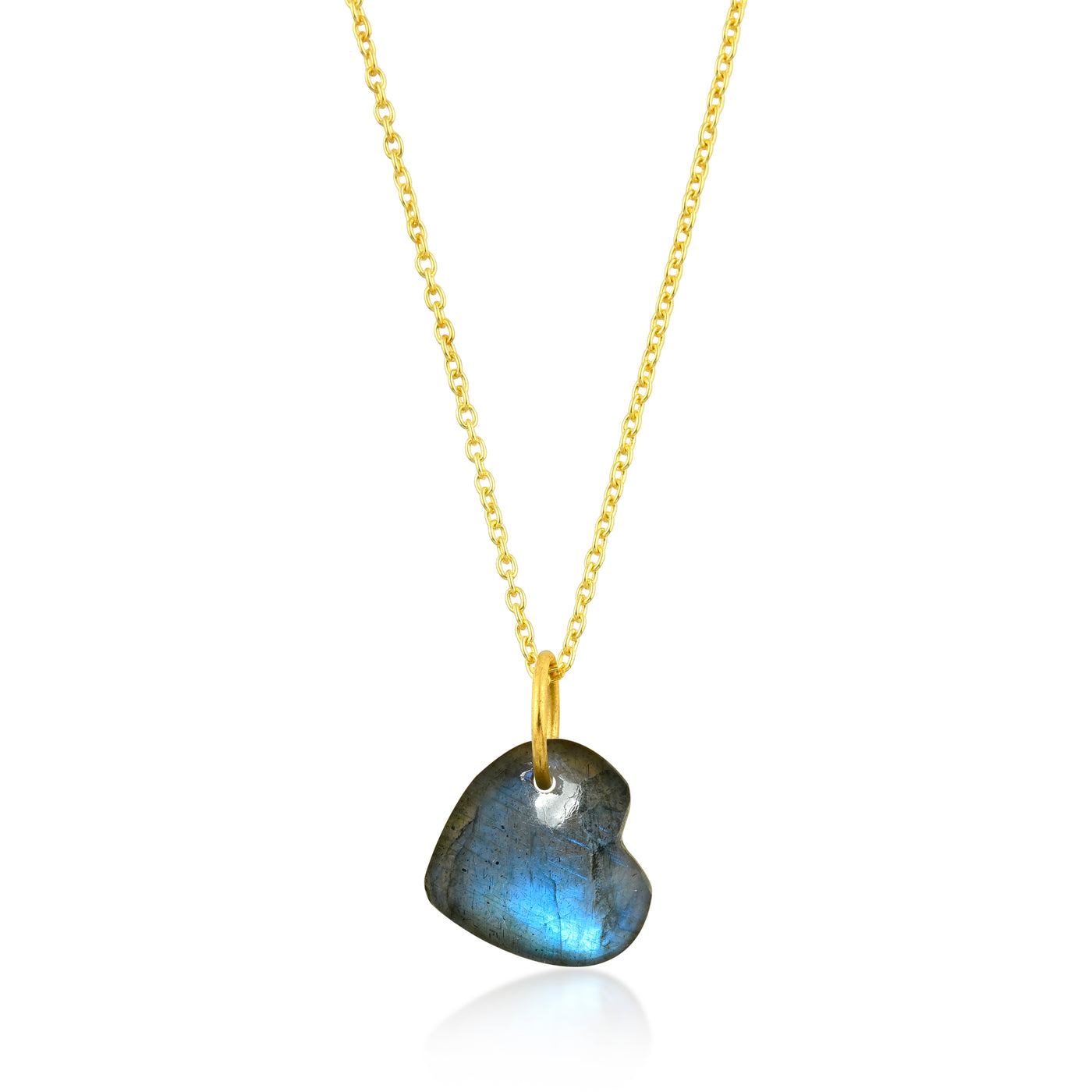 Collar de Plata de Ley bañada en Oro con piedra natural mineral labradorita en forma de corazón