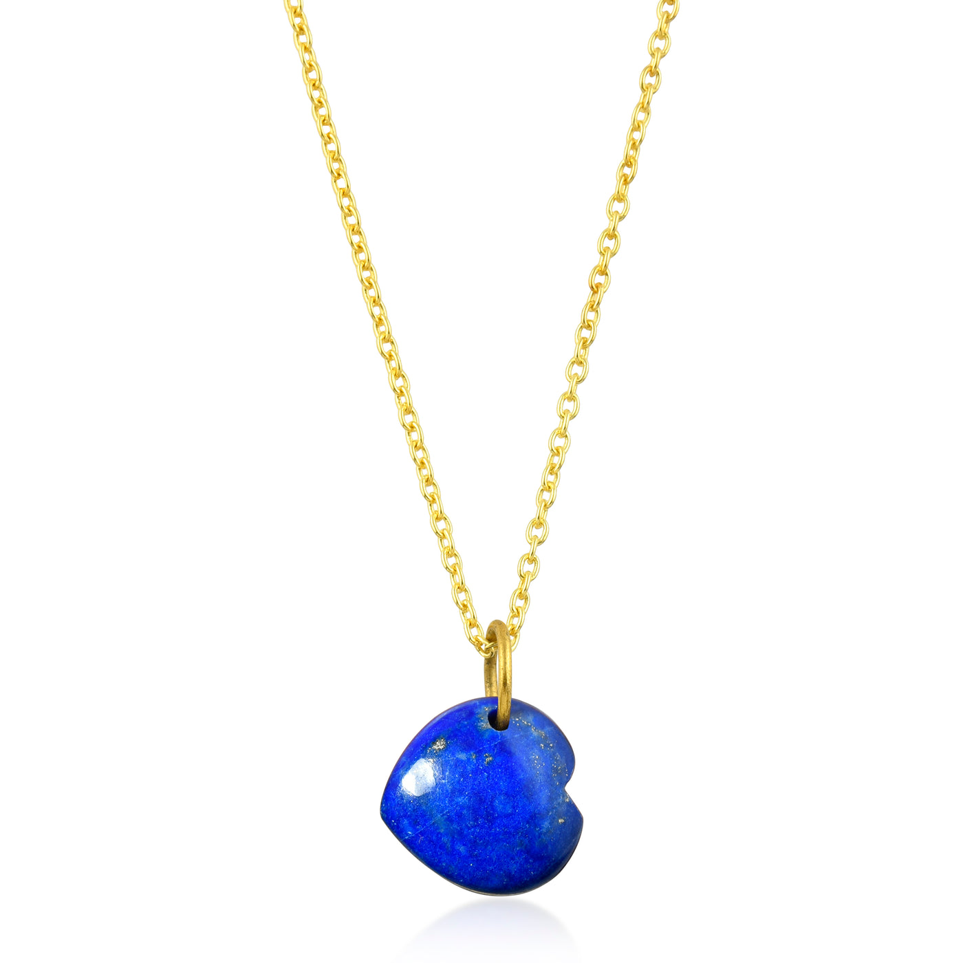 Collar de Plata de Ley bañada en Oro con piedra natural mineral lapislázuli en forma de corazón