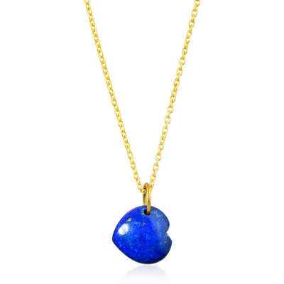 Collar de Plata de Ley bañada en Oro con piedra natural mineral lapislázuli en forma de corazón