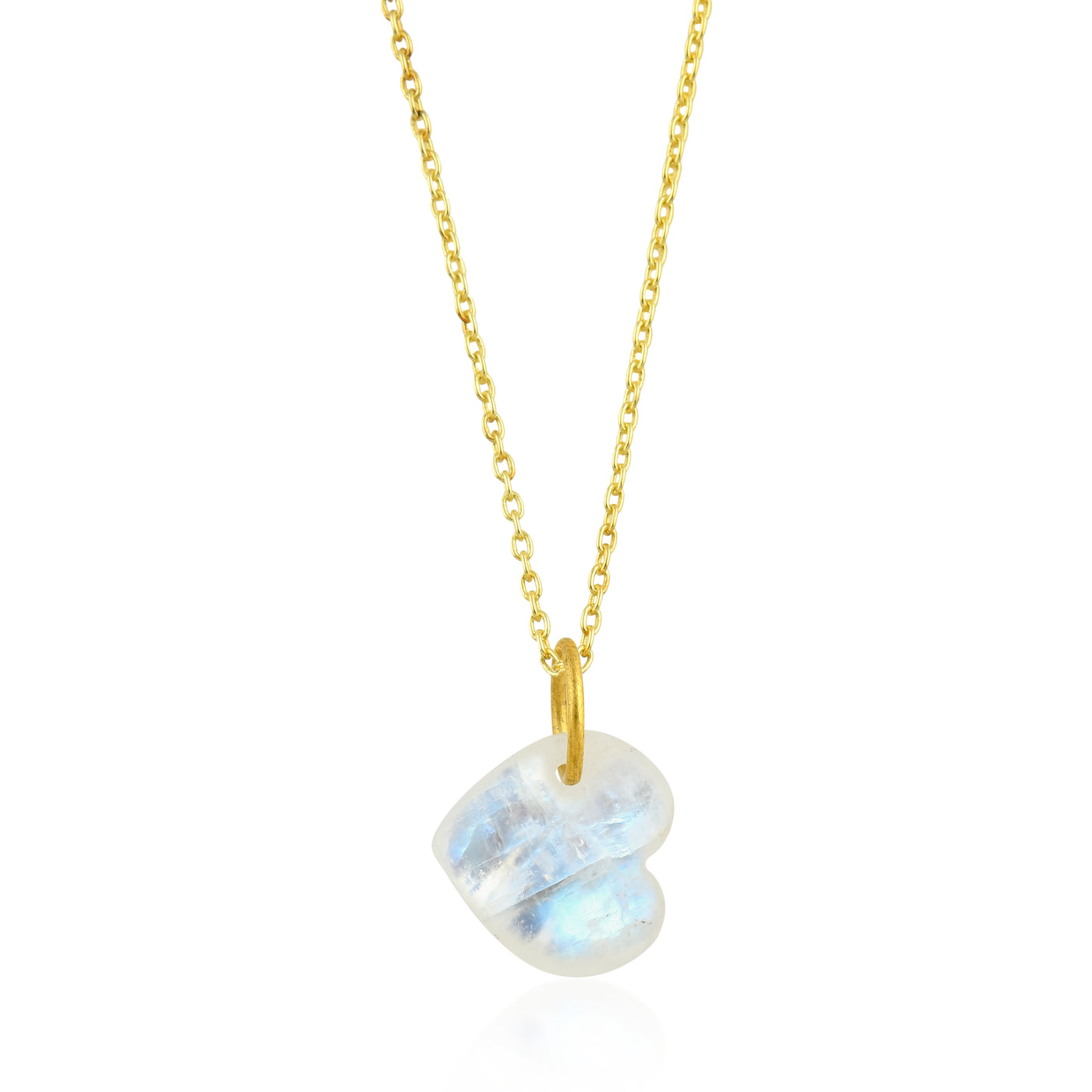Collar de Plata de Ley bañada en Oro con piedra natural mineral piedra luna en forma de corazón