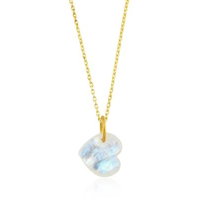 Collar de Plata de Ley bañada en Oro con piedra natural mineral piedra luna en forma de corazón