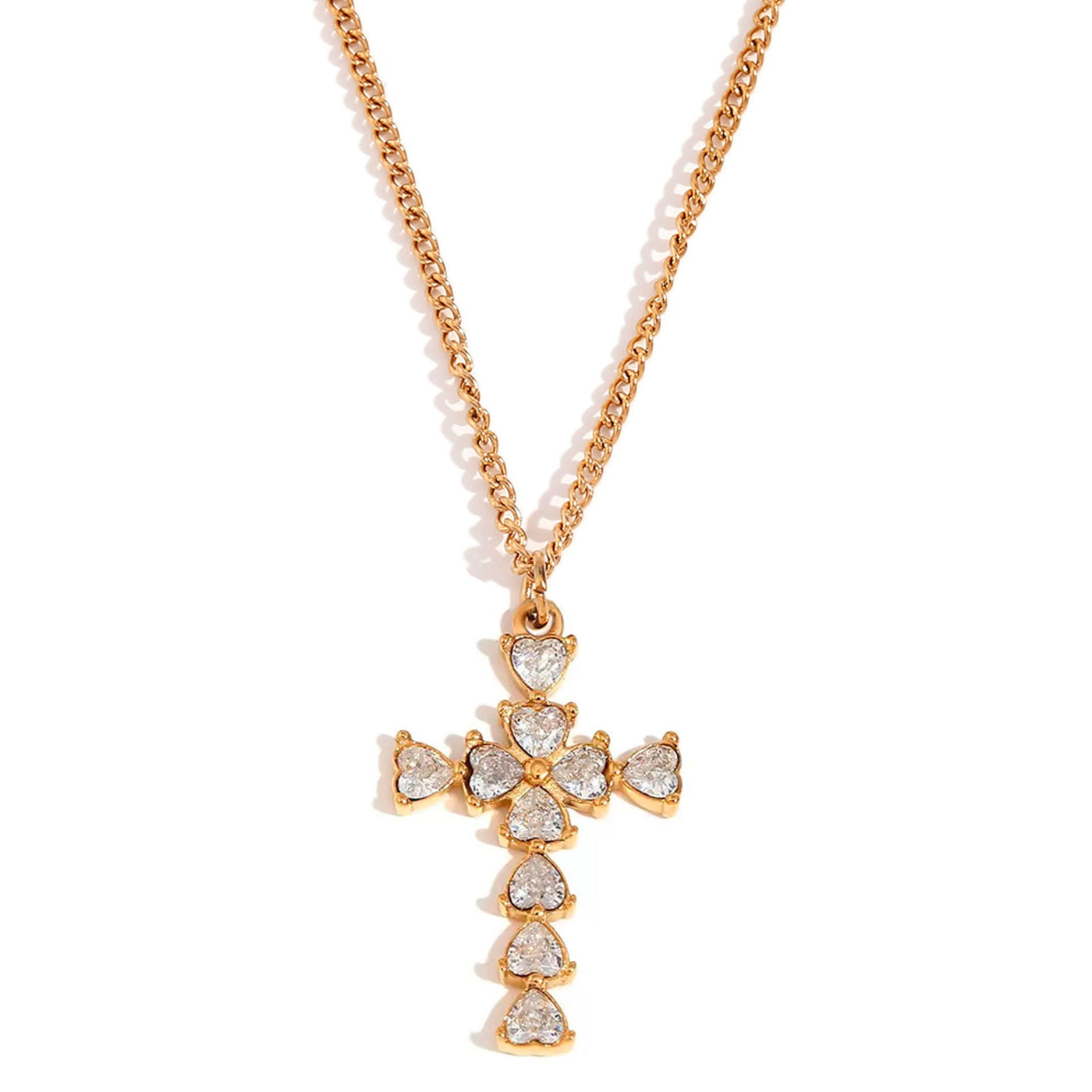 Collar Cruz de Acero Inoxidable Dorado y circonitas blancas