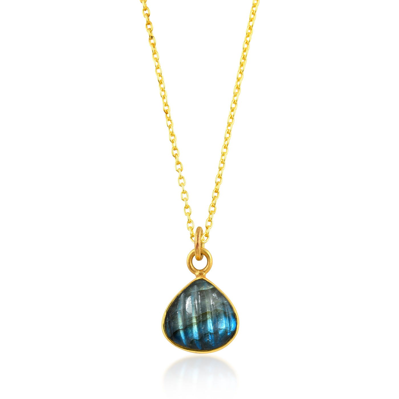 Collar basico con piedra mineral Labradorita y cadena forzada de plata de ley bañada en Oro