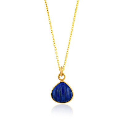 Collar basico con piedra mineral Lapislázuli y cadena forzada de plata de ley bañada en Oro