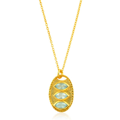 Collar de Plata de Ley bañado en Oro con minerales naturales calcedonia