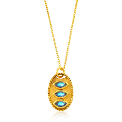 Collar de Plata de Ley bañado en Oro con minerales naturales labradorita