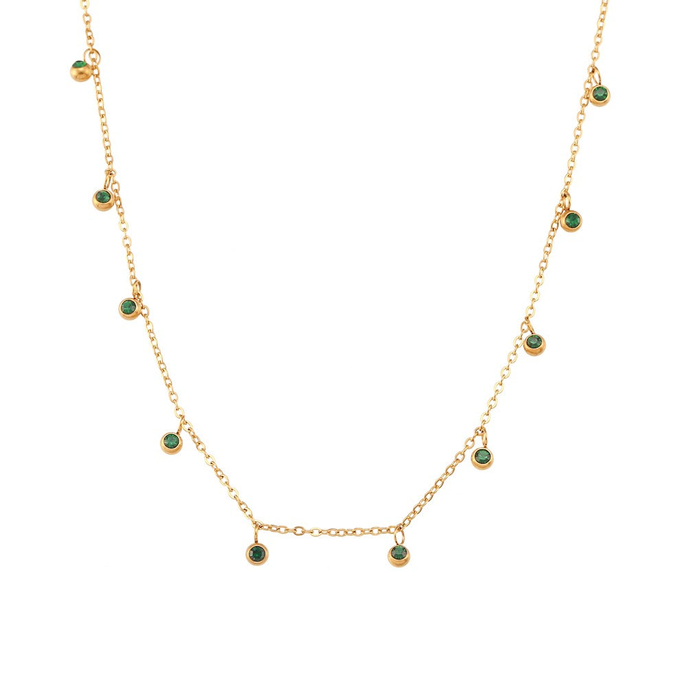 Collar Multi Circonitas Verdes redondas de Acero Inoxidable Dorado