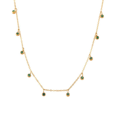 Collar Multi Circonitas Verdes redondas de Acero Inoxidable Dorado