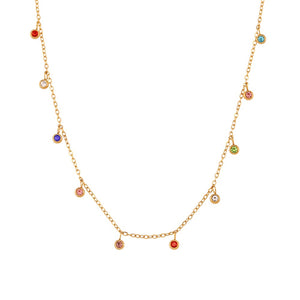Collar Multi Circonitas Multicolor redondas de Acero Inoxidable Dorado