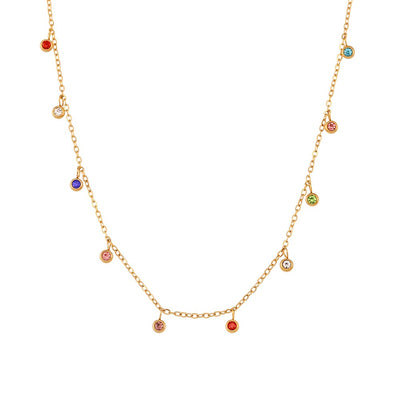 Collar Multi Circonitas Multicolor redondas de Acero Inoxidable Dorado