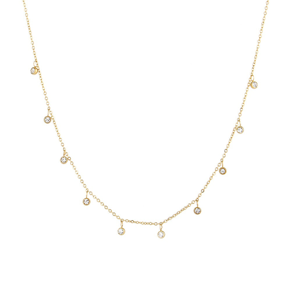Collar Multi Circonitas Blancas redondas de Acero Inoxidable Dorado