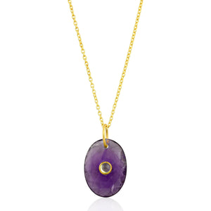 Collar de Plata de Ley chapada en oro con colgante mineral natural amatista 
