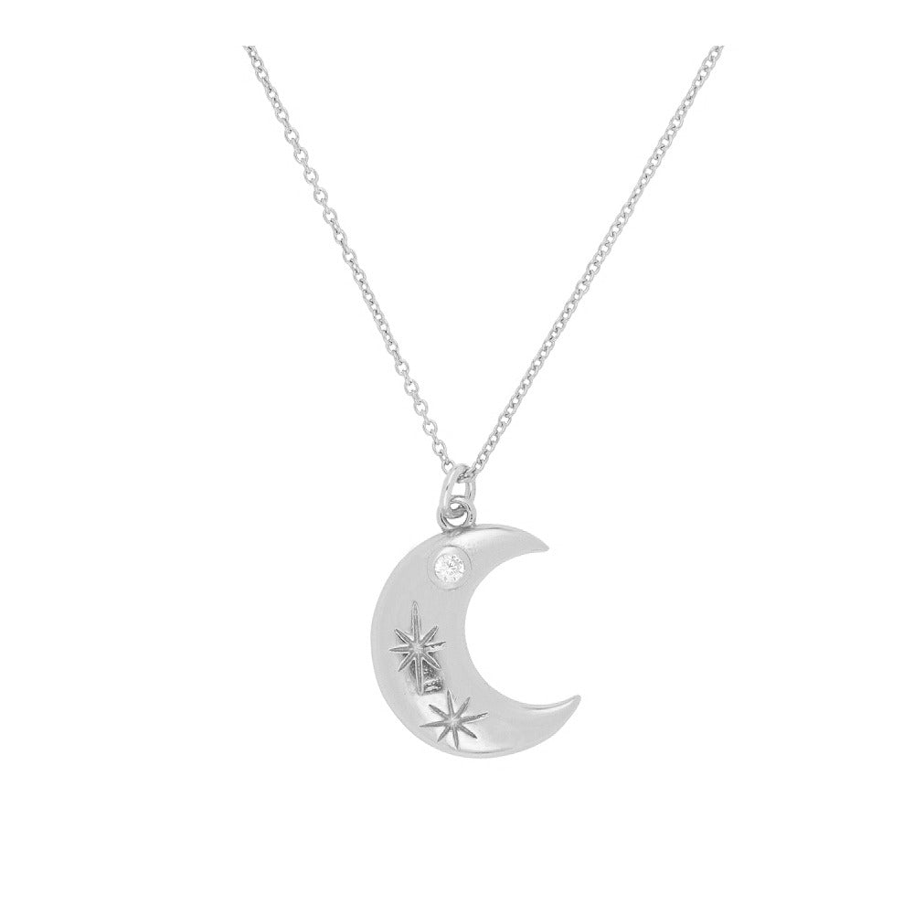 Collar en forma de media luna de Plata de Ley rodiada y con una pequeña circonita