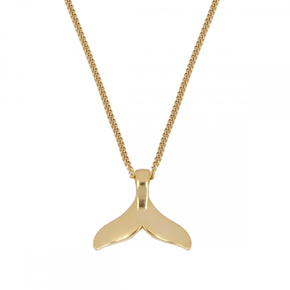 Collar de Plata de Ley bañado en Oro de 18K con colgante en forma de cola de ballena dorado
