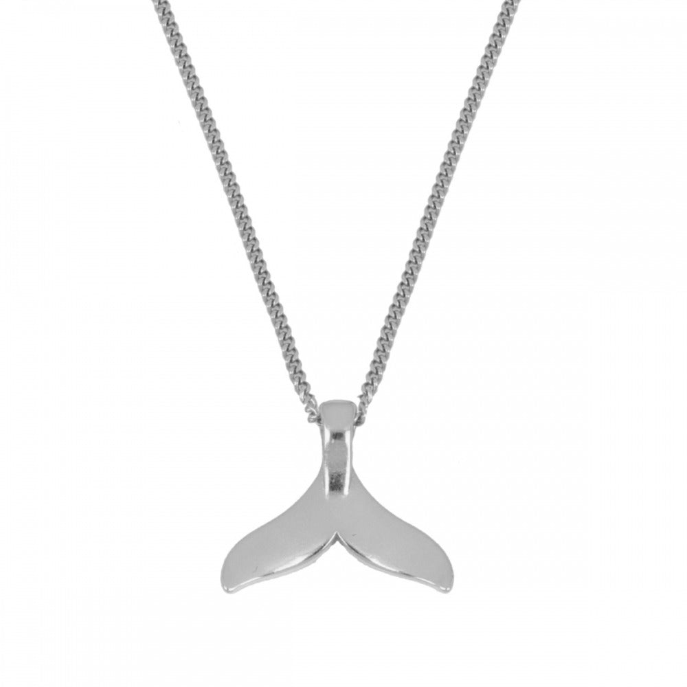 Collar de Plata de Ley Rodiada con colgante en forma de cola de ballena plateado