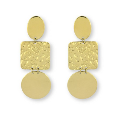Pendientes largos de acero inoxidable dorados y con formas geométricas