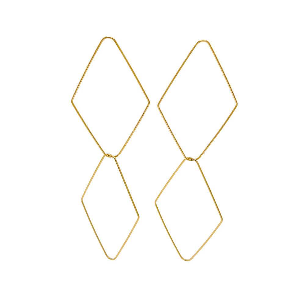 Pendientes largos en forma de rombos finos de acero inoxidable dorado 