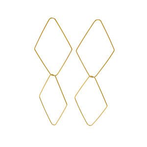 Pendientes largos en forma de rombos finos de acero inoxidable dorado 