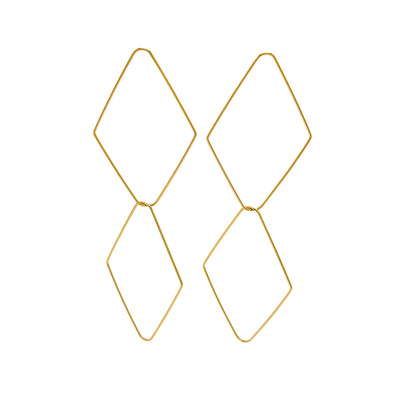Pendientes largos en forma de rombos finos de acero inoxidable dorado 