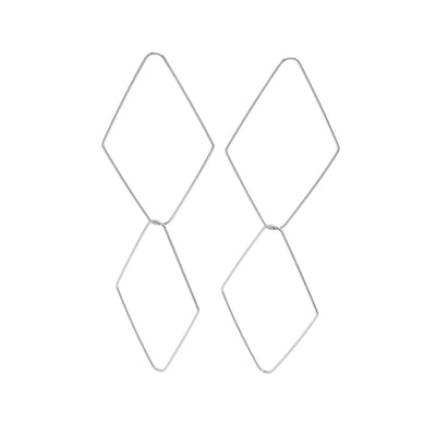 Pendientes largos en forma de rombos finos de acero inoxidable plateado