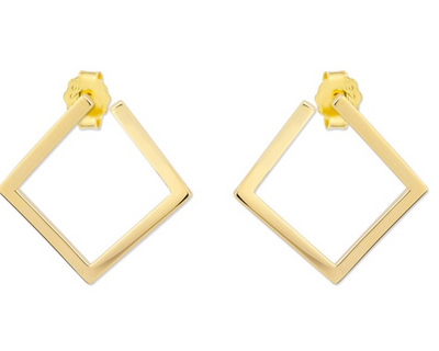 Pendientes con forma cuadrada de Plata de Ley con un baño de oro 