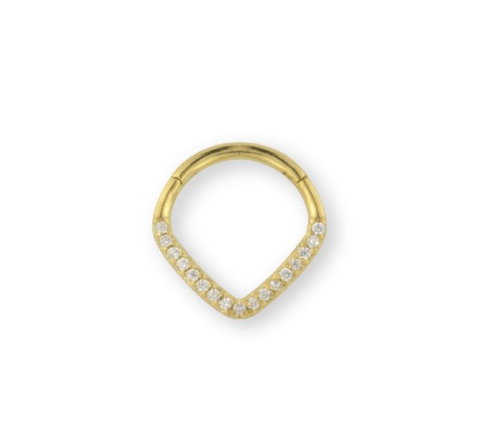 Piercing en forma de aro con circonitas de Plata de Ley con un acabado de baño en Oro ideal para llevar en la nariz o oreja