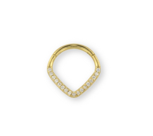 Piercing en forma de aro con circonitas de Plata de Ley con un acabado de baño en Oro ideal para llevar en la nariz o oreja