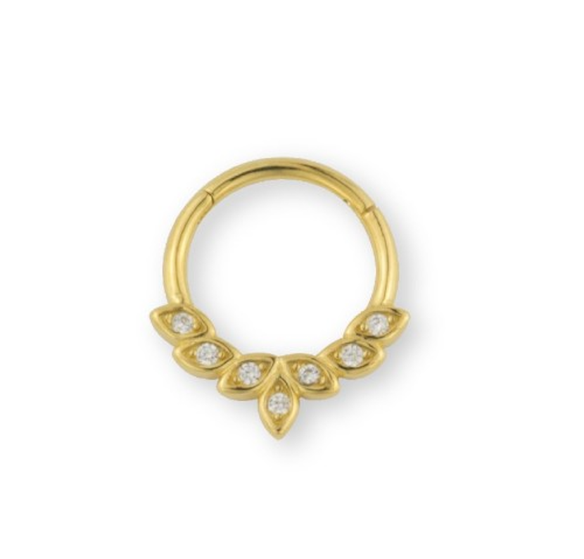 Piercing de aro de Plata de Ley con baño de Oro y circonitas blancas ideal para nariz o oreja