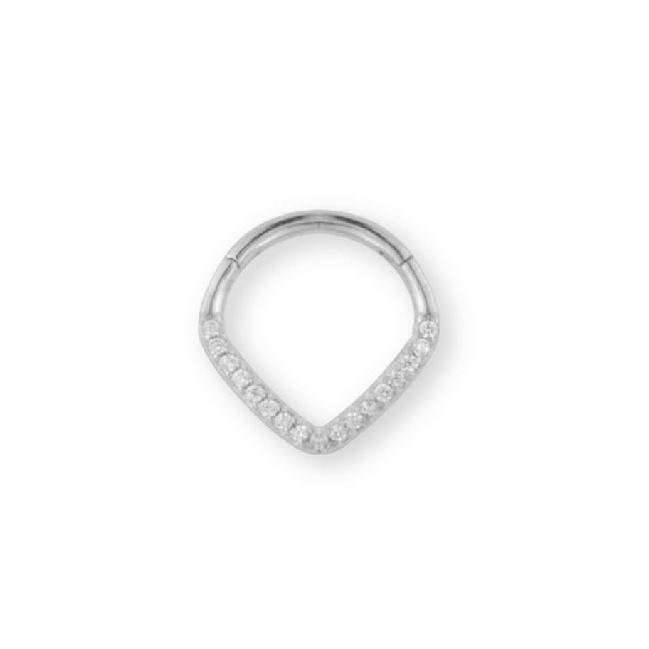 Piercing en forma de aro con circonitas de Plata de Ley con un acabado rodiado ideal para llevar en la nariz o oreja