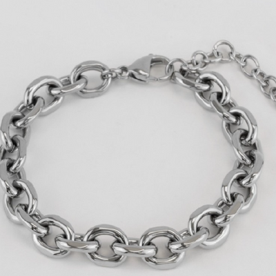 Pulsera eslabones redondos de acero inoxidable plateado
