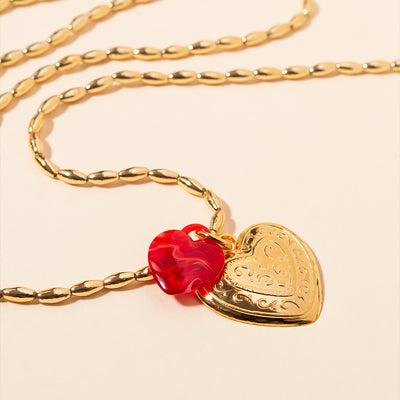 Long Gold Pine Nuts Necklace with Heart Luamarta x Gypsy Truck