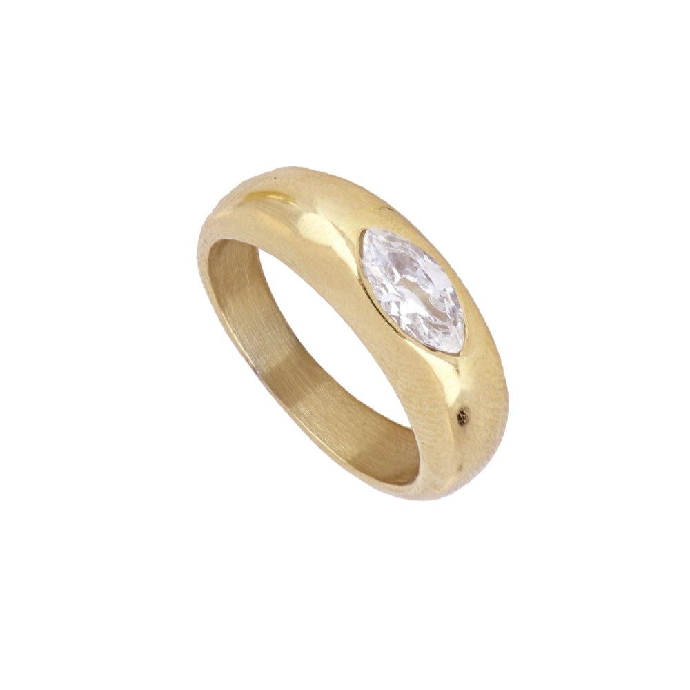 anillo acero oro piedra blanca ojo