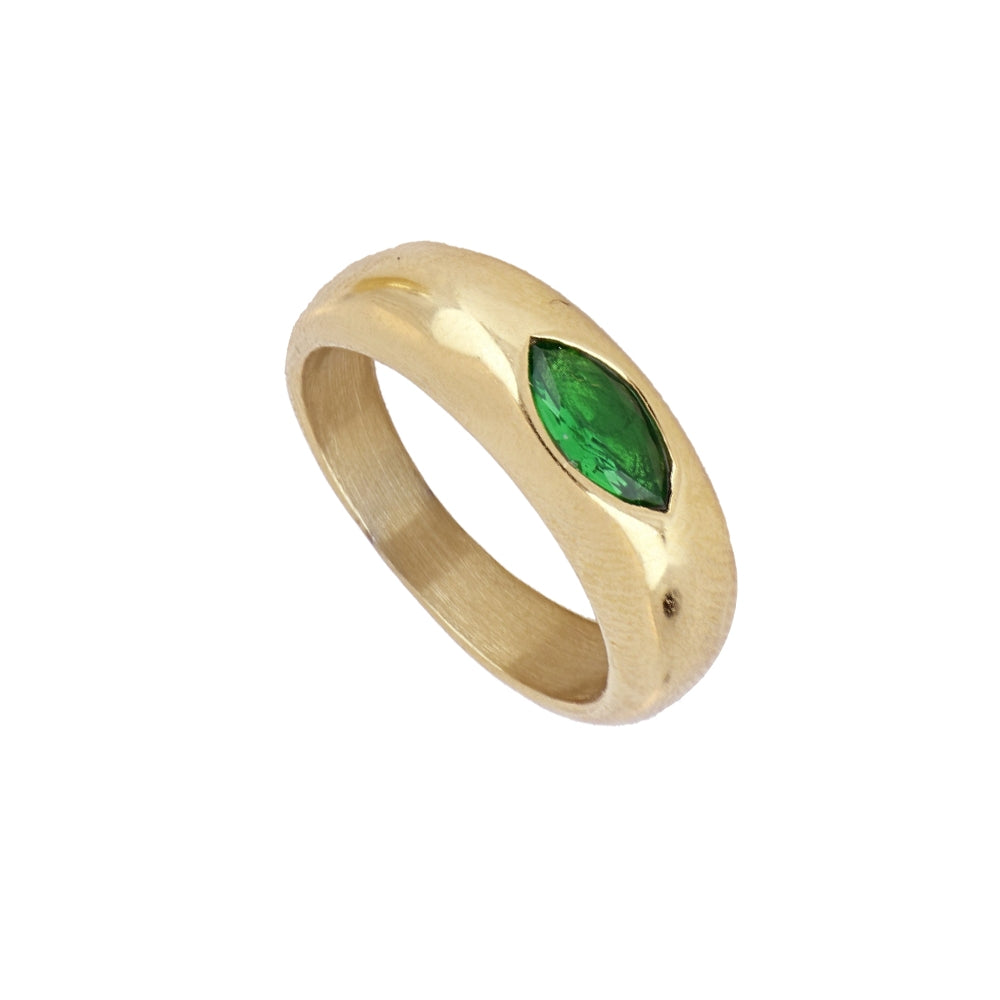 anillo acero oro piedra verde ojo