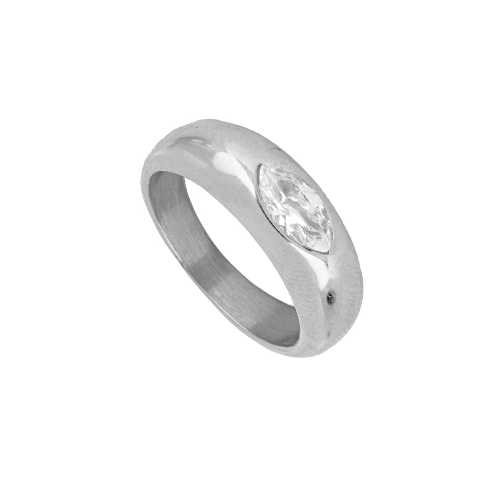 anillo acero plata piedra blanca ojo
