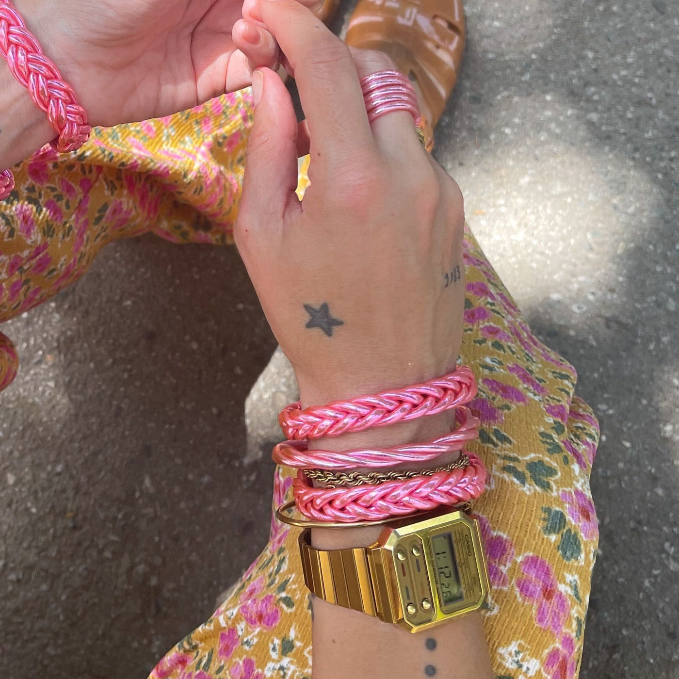 pulseras pan de oro rosas trenzadas